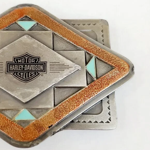 HARLEY DAVIDSON Mens Vintage Southwestern Diamond Sun Belt Buckle Motorcycle B30 - Picture 4 of 10